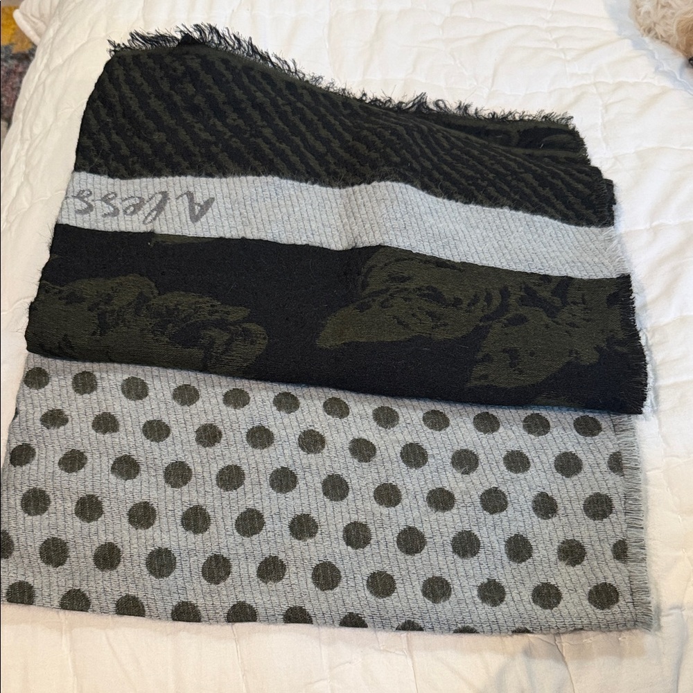 Black, Gray, green, tan polka Dot Scarf